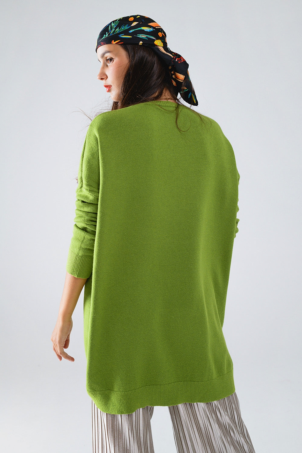 Oversized Crew Neck Long Sleeve Sweater in Olive Green Q2 Sweaters BoutiqueLua