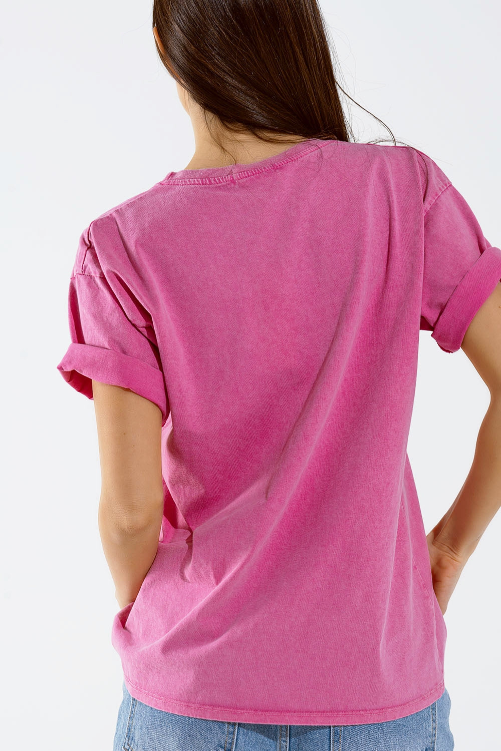 Oversized fuchsia t-shirt printed LA Los Angeles in white and fuchsia Q2 Tops BoutiqueLua