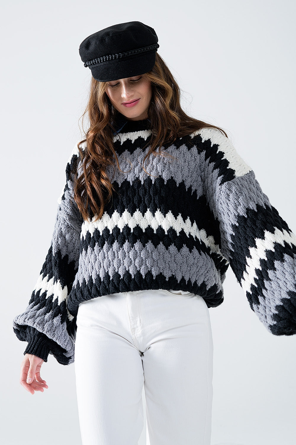 oversized gray zig zag striped sweater