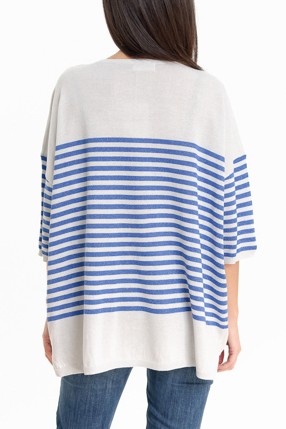 Oversized Grey sweater with blue stripes and V-neck Q2 Sweaters BoutiqueLua