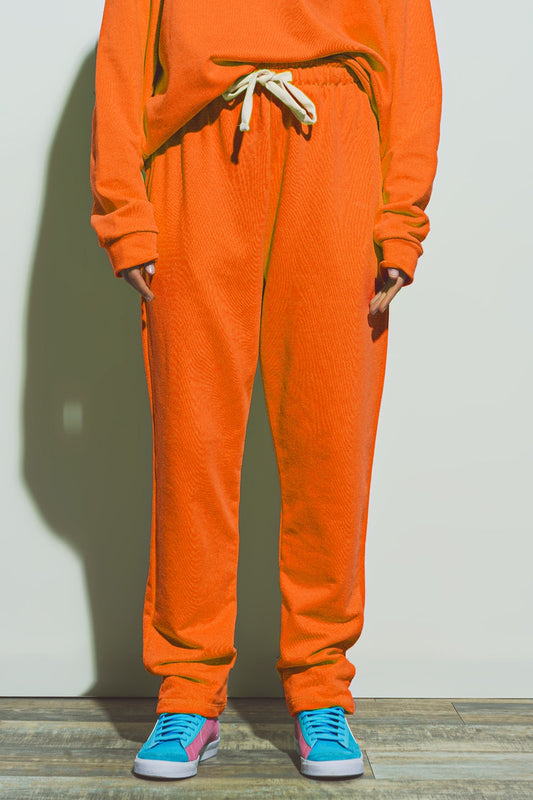 Q2 Oversized Jogger with Tie Waist in Bright Orange