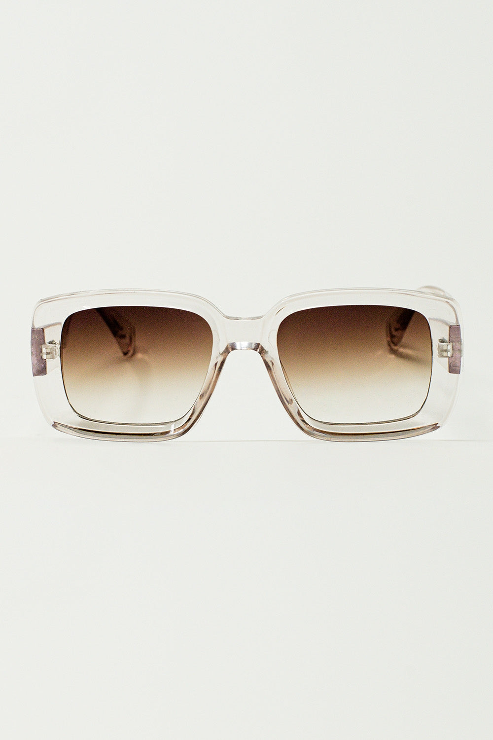 Q2 Oversized Rectangular Sunglasses in Transparent White