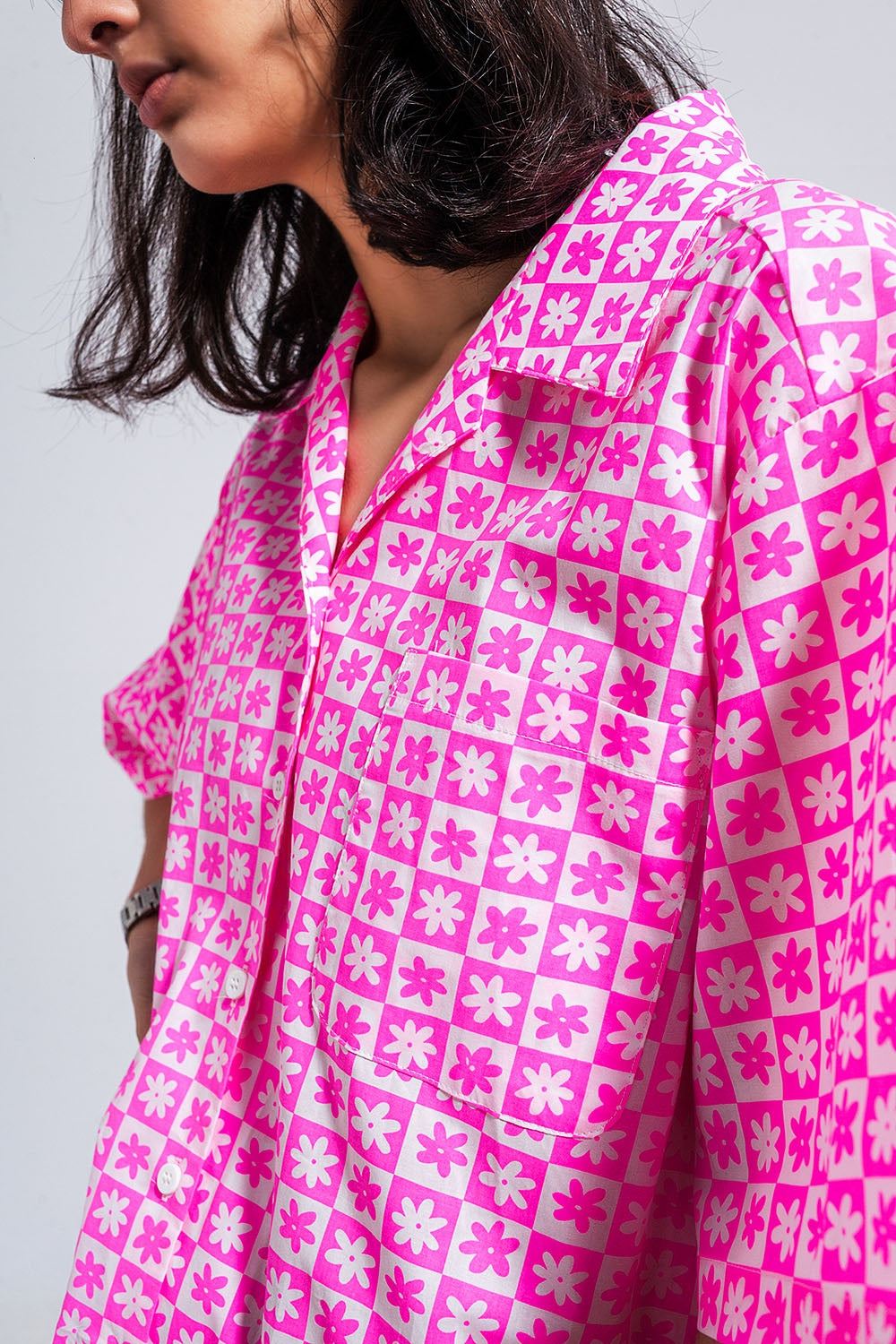 Oversized short sleeve shirt in bright pink Q2 Dresses BoutiqueLua