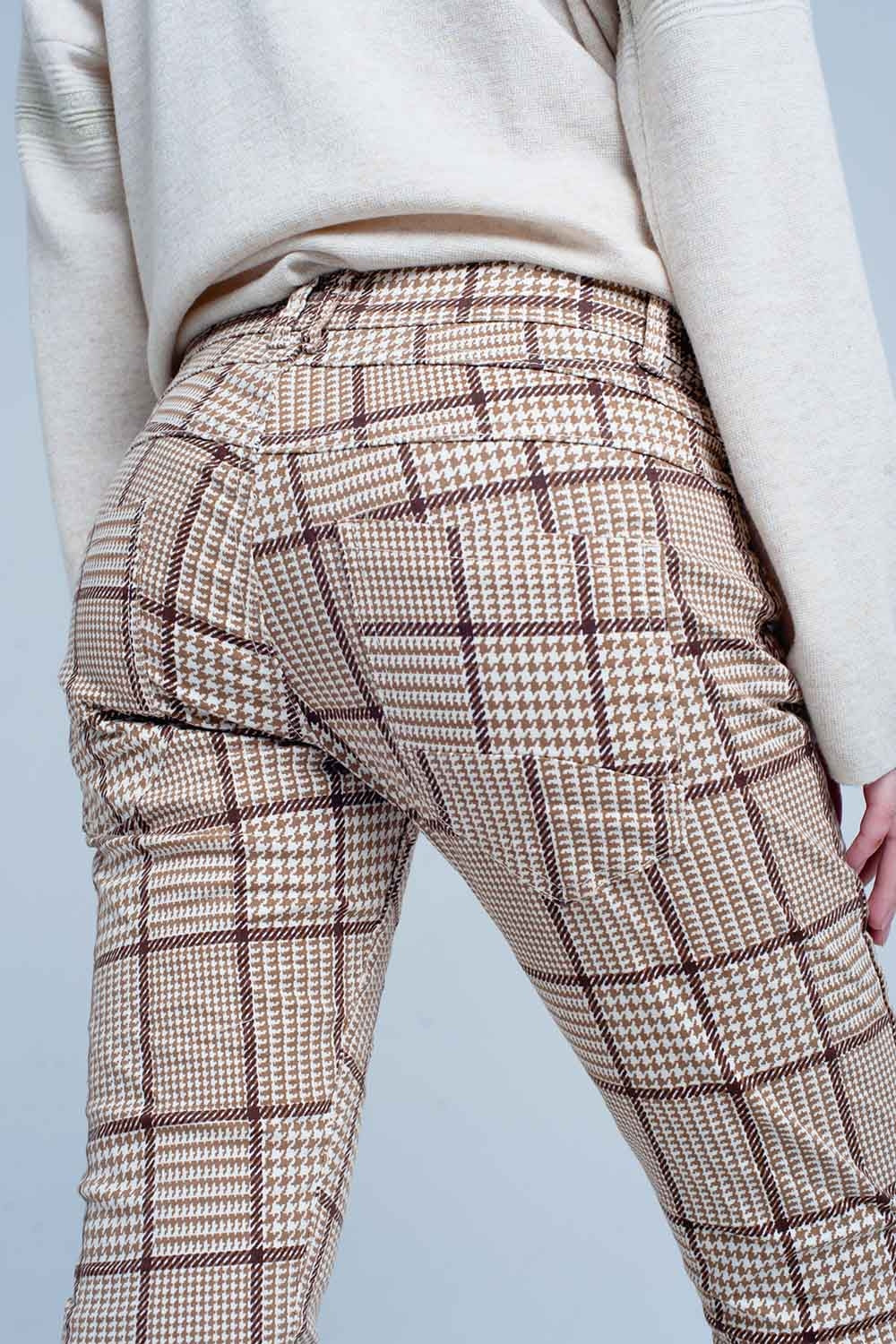 pants in beige check with button Q2 Jeans BoutiqueLua