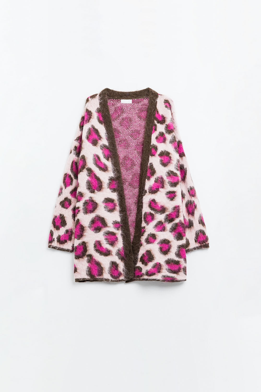 Q2 Pink Leopard print cardigan with wool