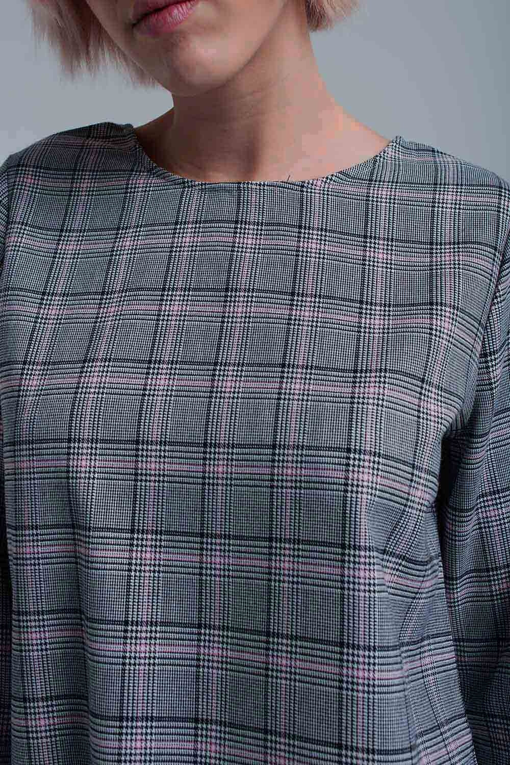 Pink tartan pattern top with ribbons Q2 Shirts BoutiqueLua