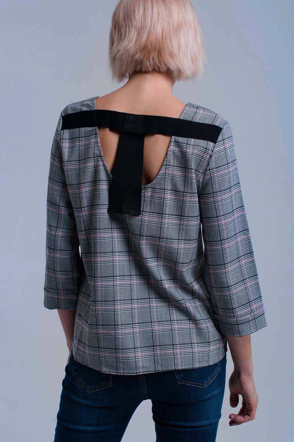 Pink tartan pattern top with ribbons Q2 Shirts BoutiqueLua