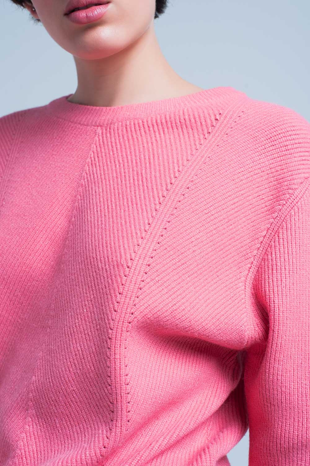 Pink Textured Sweater with Round Neck Q2 Sweaters BoutiqueLua