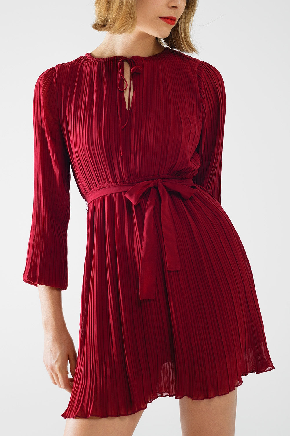 pleated chiffon dress in burgundy Q2 Dresses BoutiqueLua