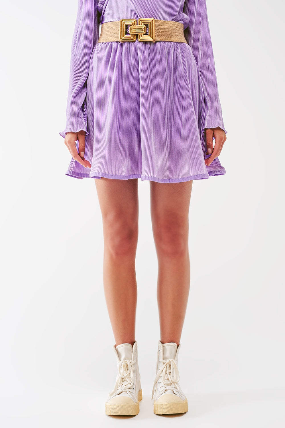 Pleated Satin Mini Skirt in lilac Q2 Skirts BoutiqueLua