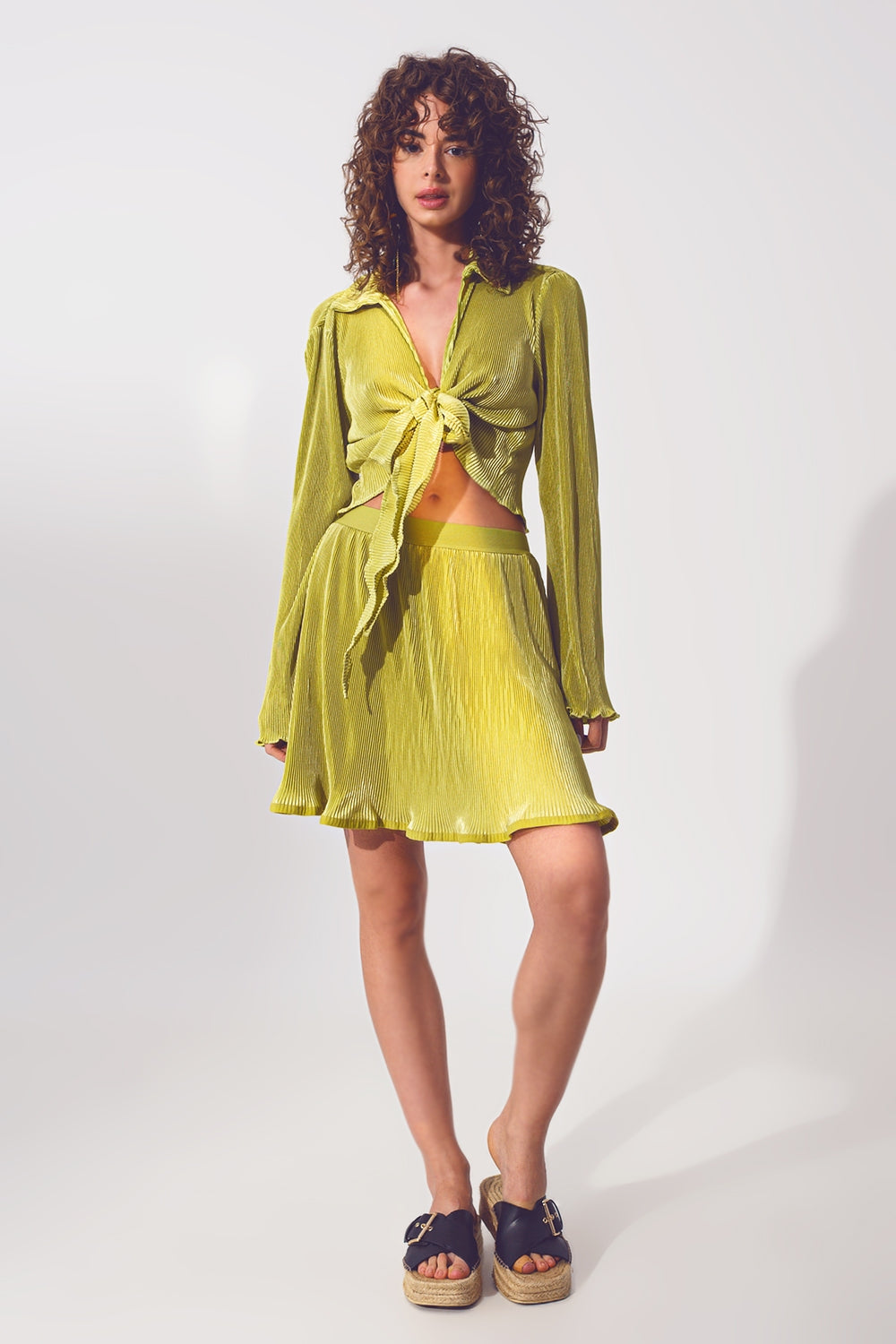 Pleated Short Skirt in Green Q2 Skirts BoutiqueLua