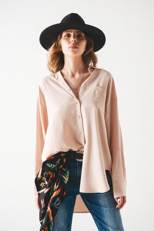 Q2 Pocket detail oversized shirt in beige