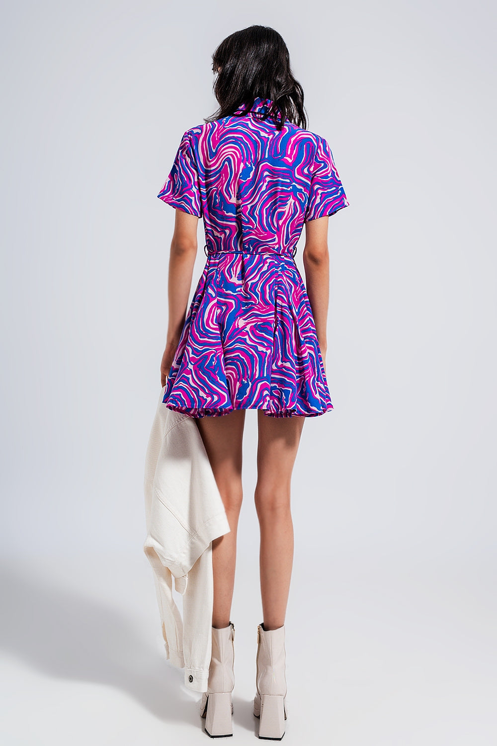 Printed mini dress with tie waist in purple Q2 Dresses BoutiqueLua