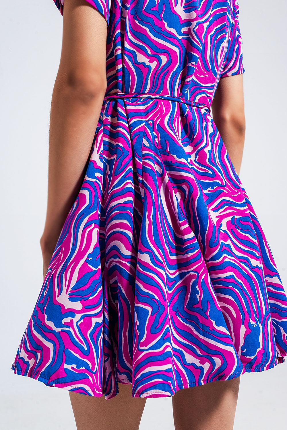 Printed mini dress with tie waist in purple Q2 Dresses BoutiqueLua