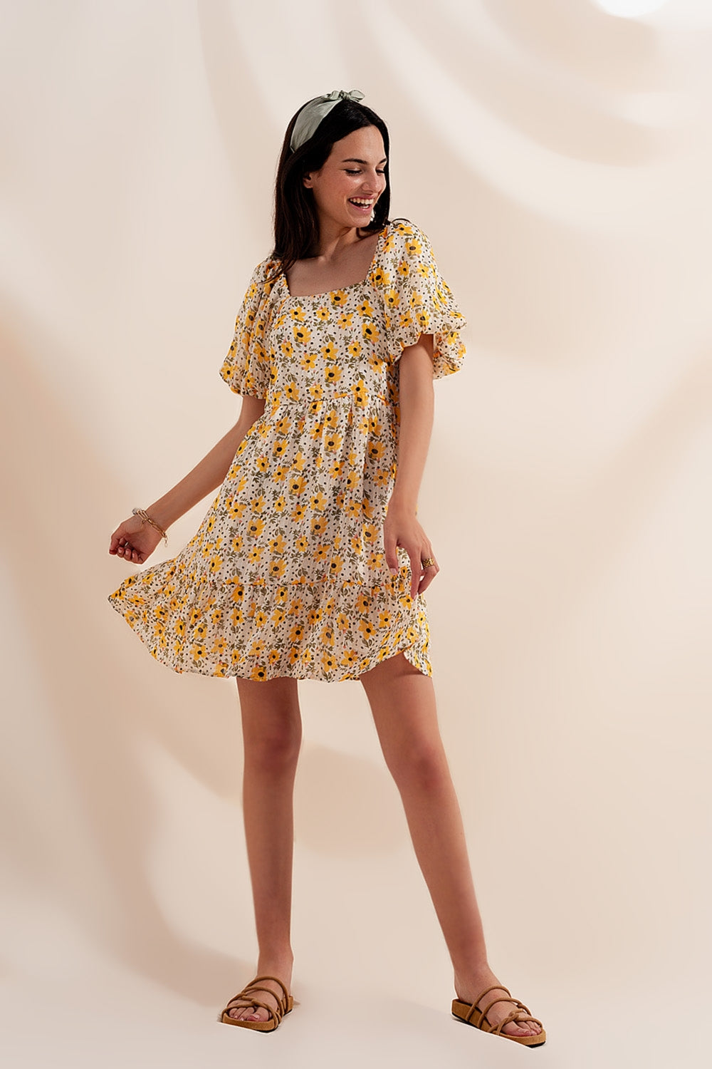 Puff sleeve smock dress in yellow Q2 Dresses BoutiqueLua