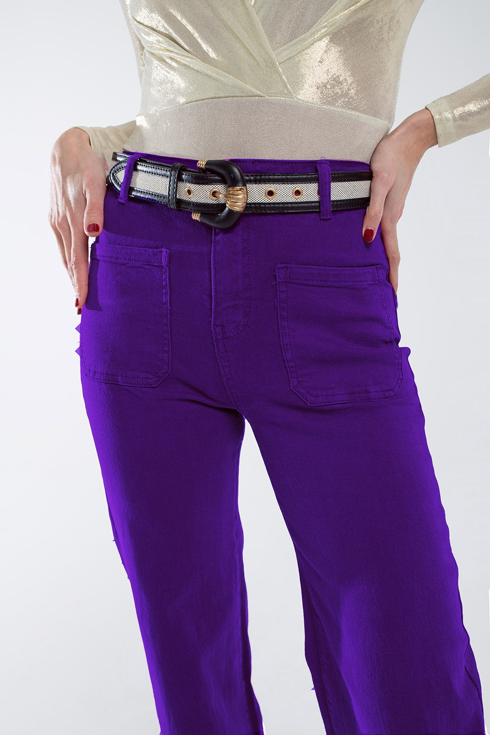 Purple flair jeans with large front pockets Q2 Jeans BoutiqueLua