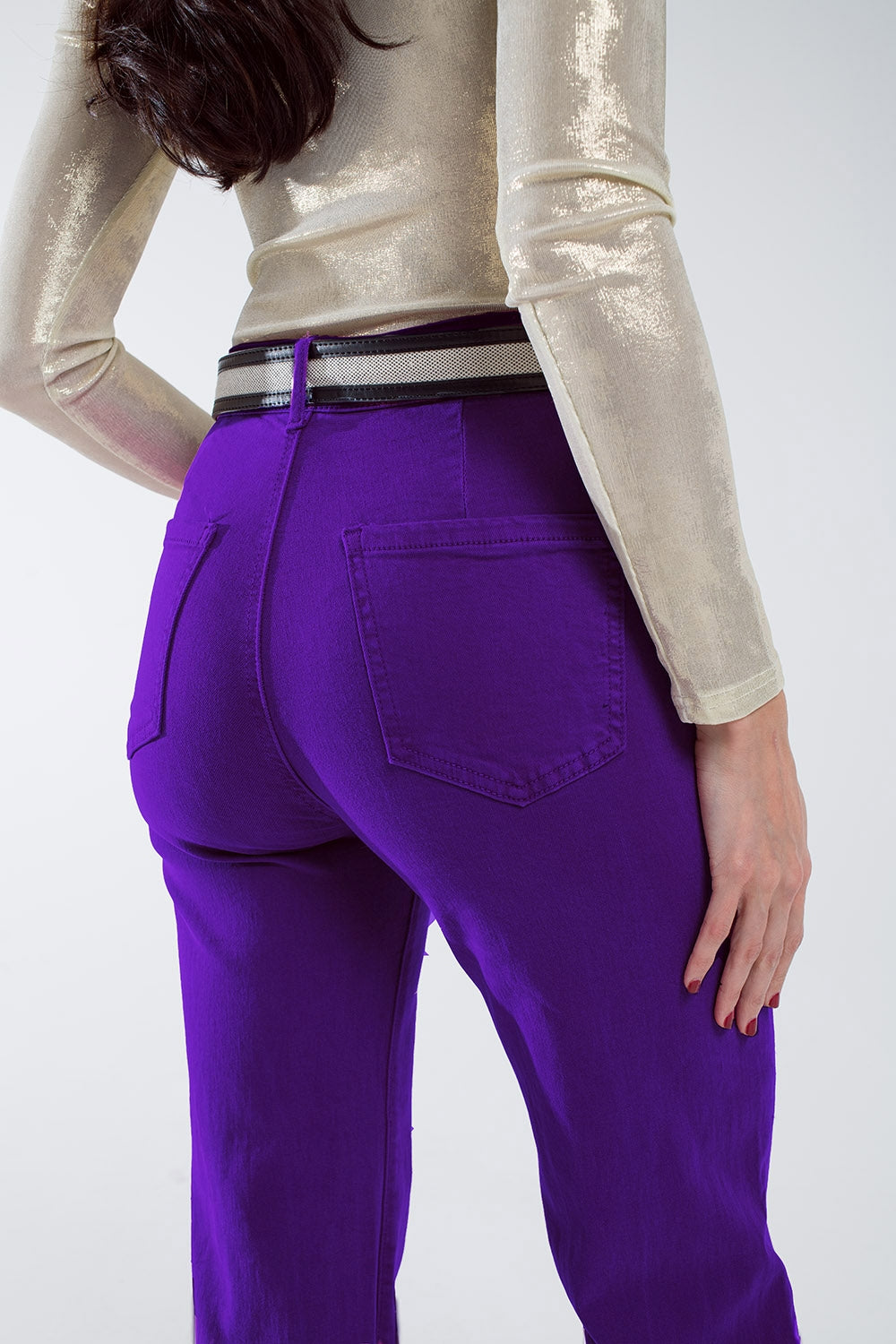 Purple flair jeans with large front pockets Q2 Jeans BoutiqueLua