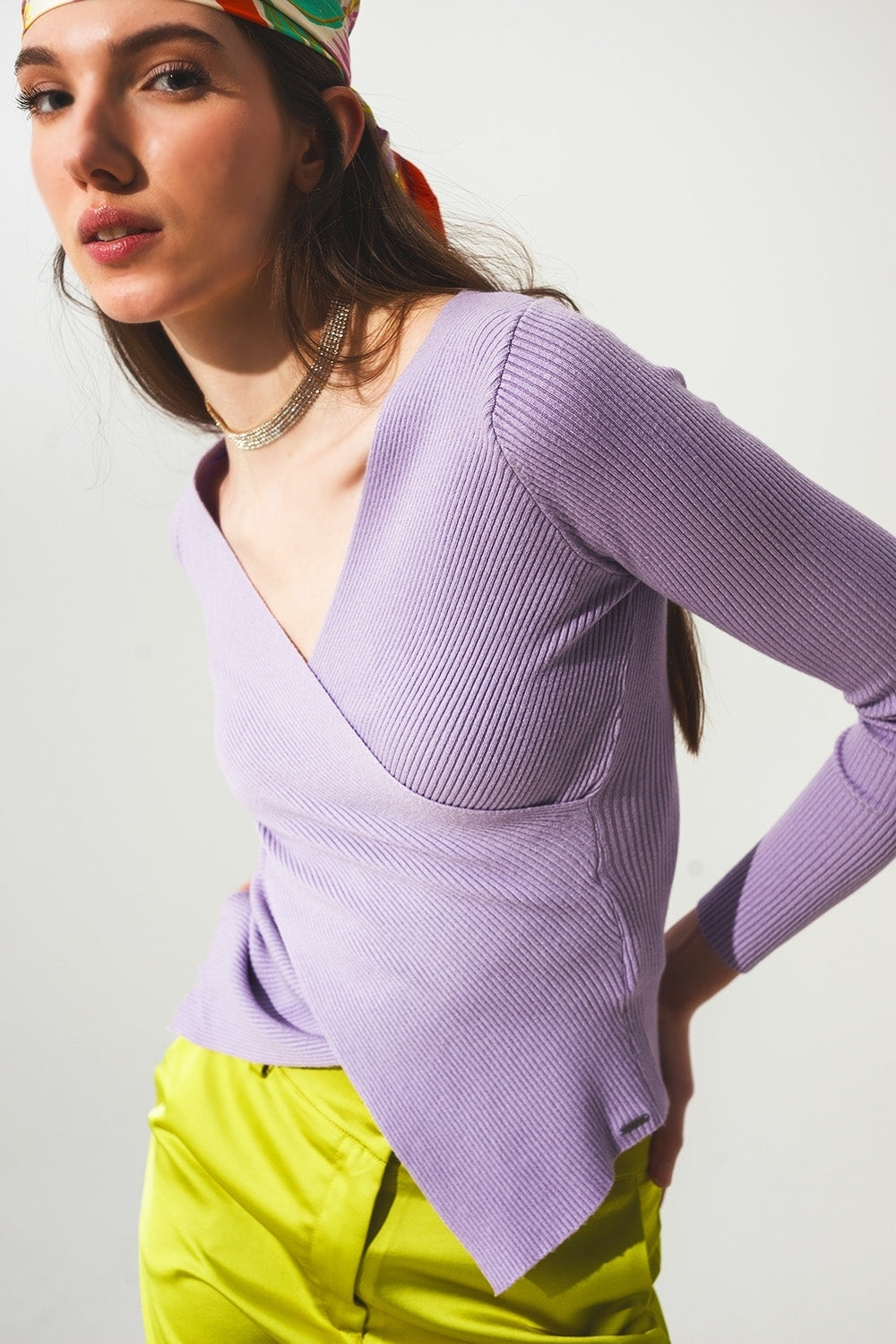 Purple ribbed v neck sweater Q2 Sweaters BoutiqueLua