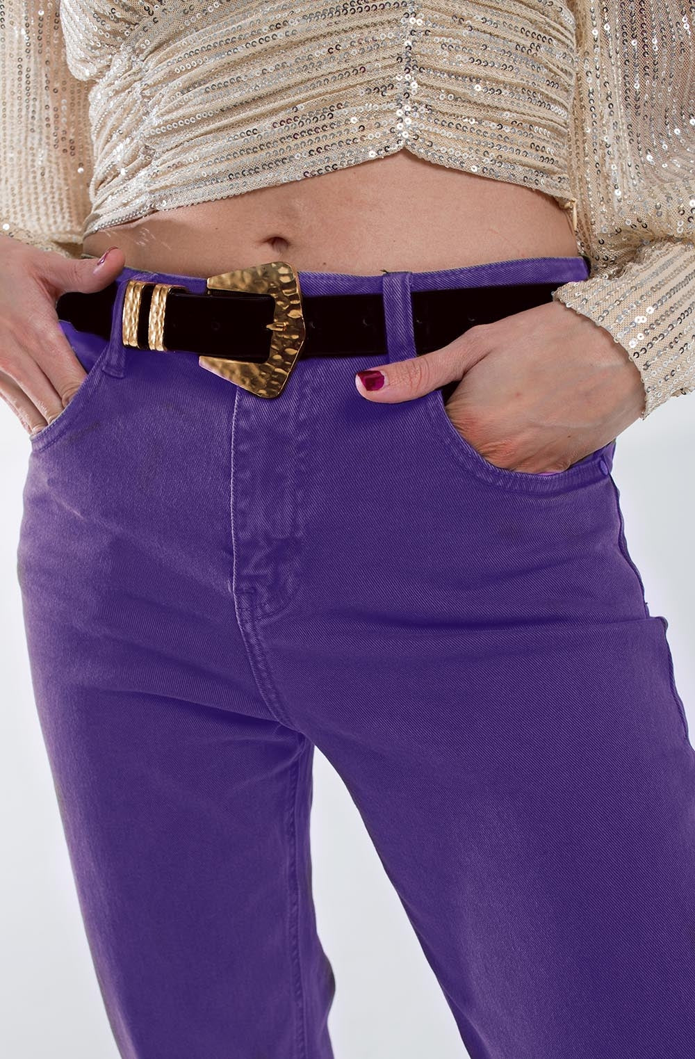 Purple straight leg jeans with hem Q2 Jeans BoutiqueLua