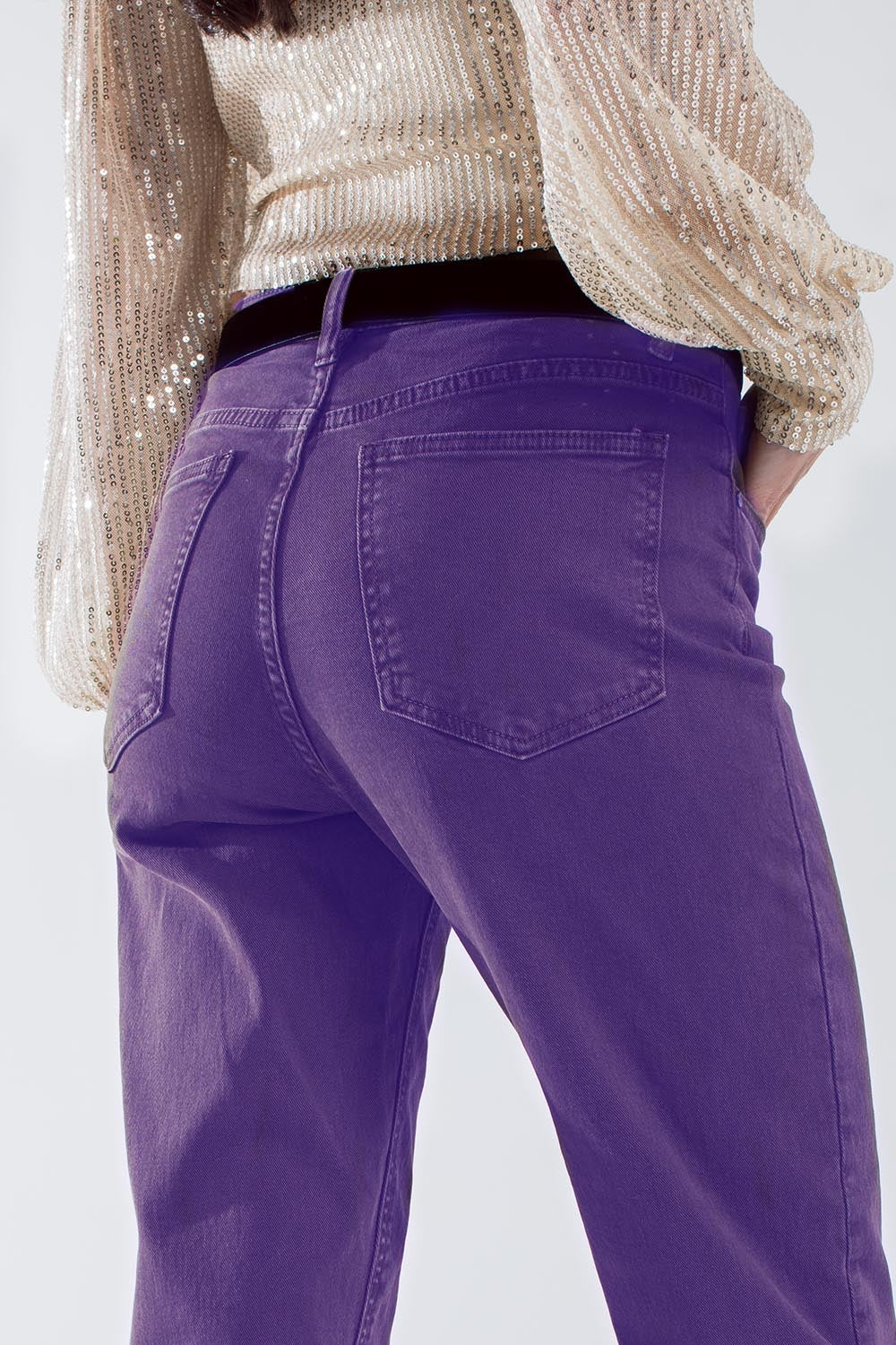 Purple straight leg jeans with hem Q2 Jeans BoutiqueLua