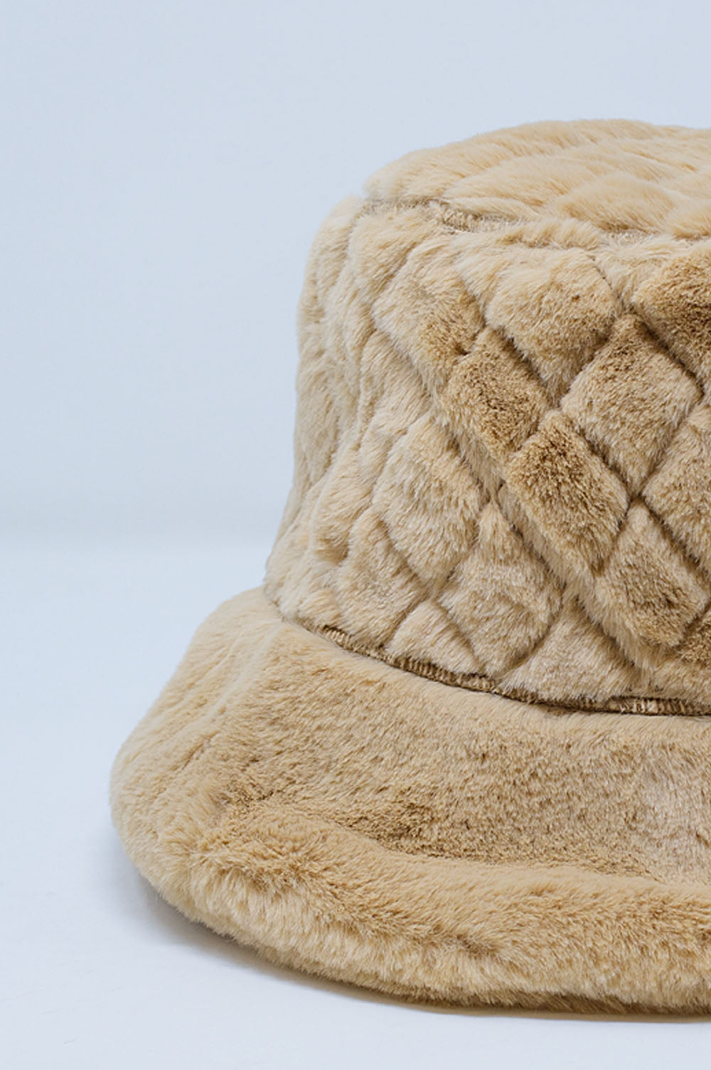 Quilted Bucket Hat In Beige Faux Fur Q2 Hats BoutiqueLua