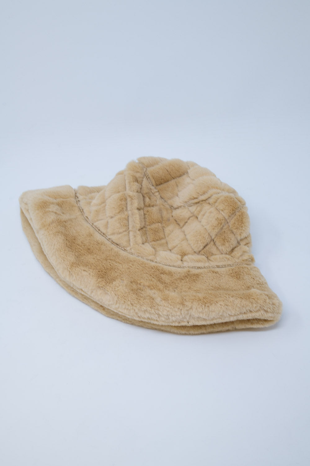 Quilted Bucket Hat In Beige Faux Fur Q2 Hats BoutiqueLua