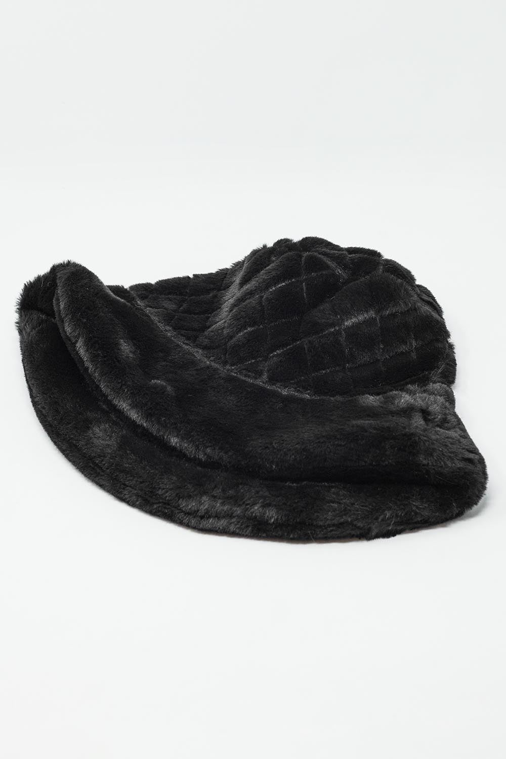 Quilted Bucket Hat In Black Faux Fur Q2 Hats BoutiqueLua