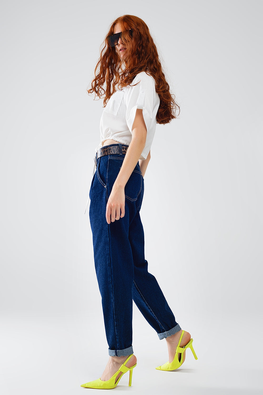 Raw Blue Mom Jeans With Pleated Detail Q2 Jeans BoutiqueLua