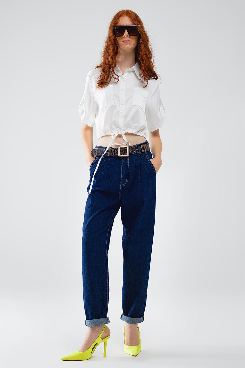 Raw Blue Mom Jeans With Pleated Detail Q2 Jeans BoutiqueLua