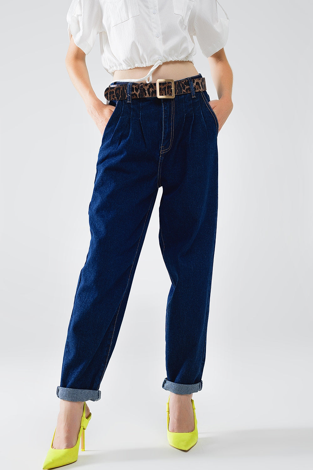 Raw Blue Mom Jeans With Pleated Detail Q2 Jeans BoutiqueLua