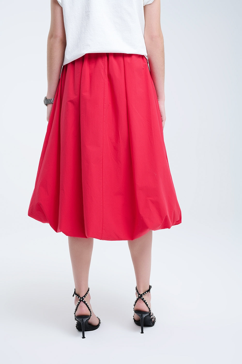 Red Mini Bubble Skirt in poplin fabric