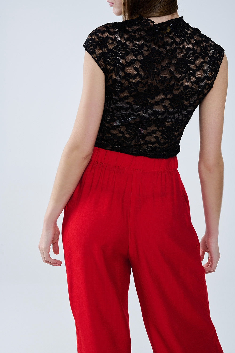 Red pants with wide leg in light viscose fabric