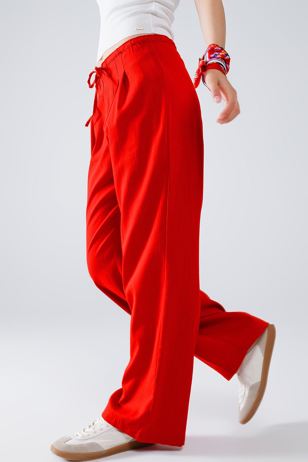 Red Relaxed Pants With Drawstring Closing And Side Pockets Q2 Pants BoutiqueLua