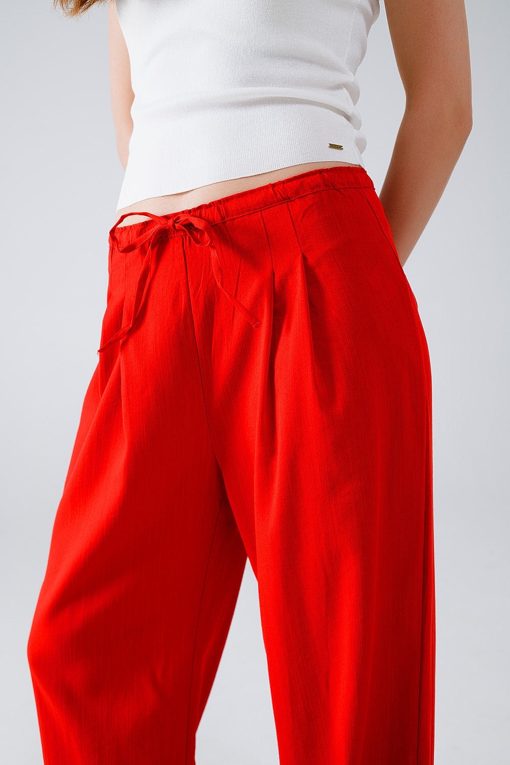 Red Relaxed Pants With Drawstring Closing And Side Pockets Q2 Pants BoutiqueLua