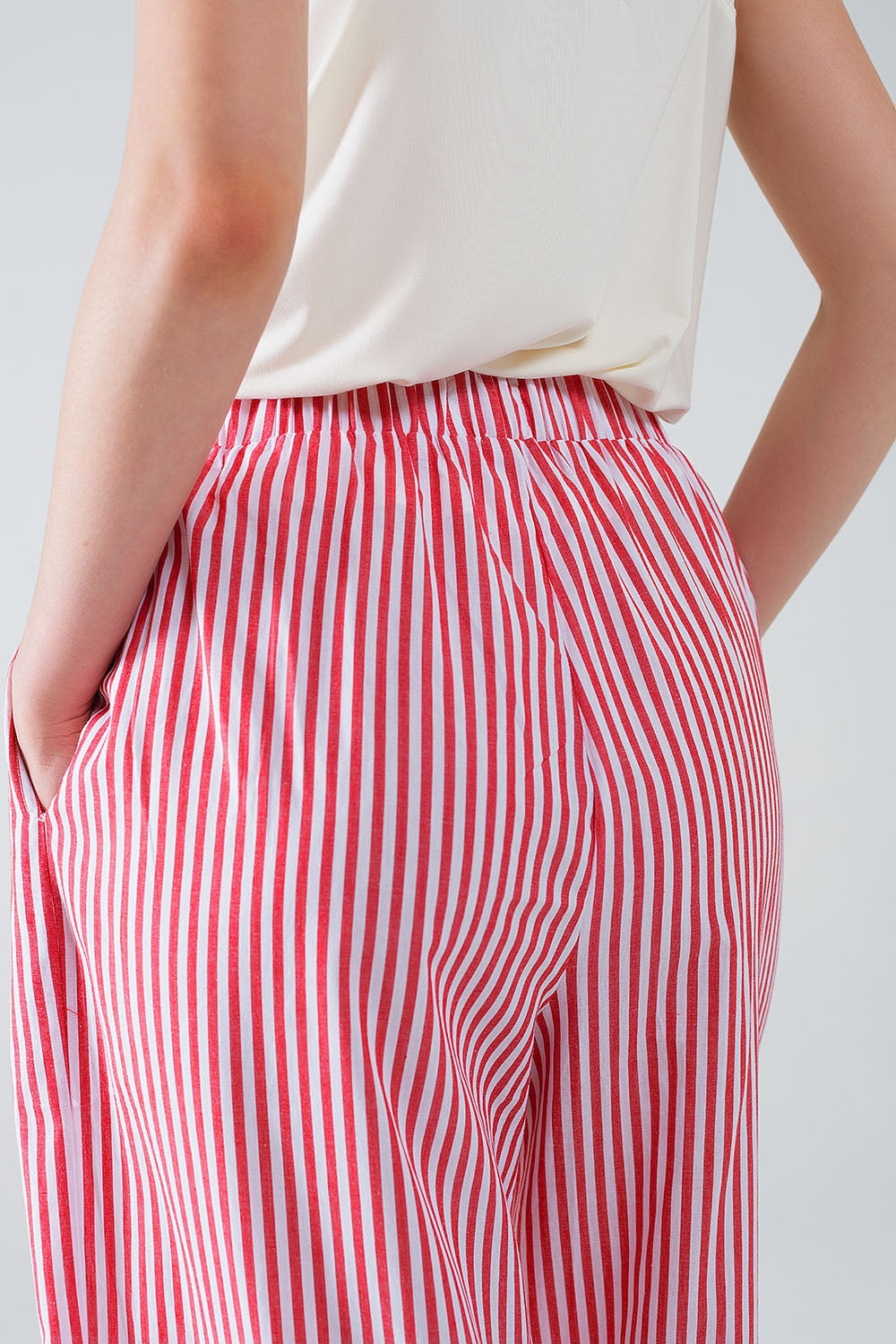 Red Striped Pants with Elastic Waist and Pockets Q2 Pants BoutiqueLua