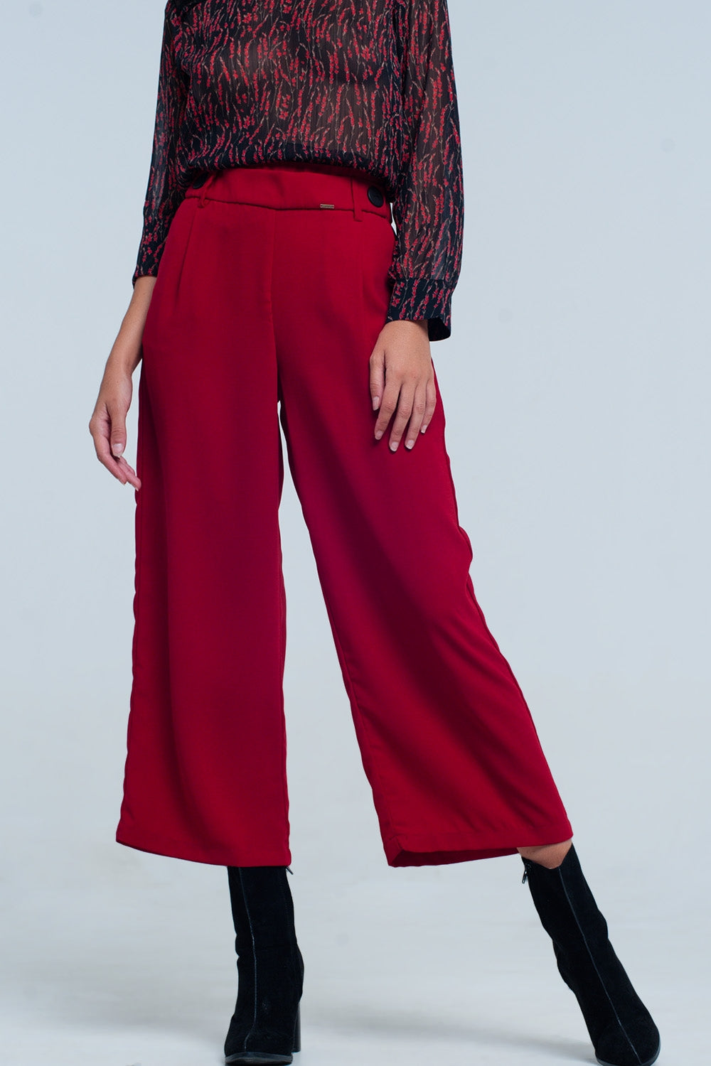 Red wide leg culottes with belt detail Q2 Pants BoutiqueLua