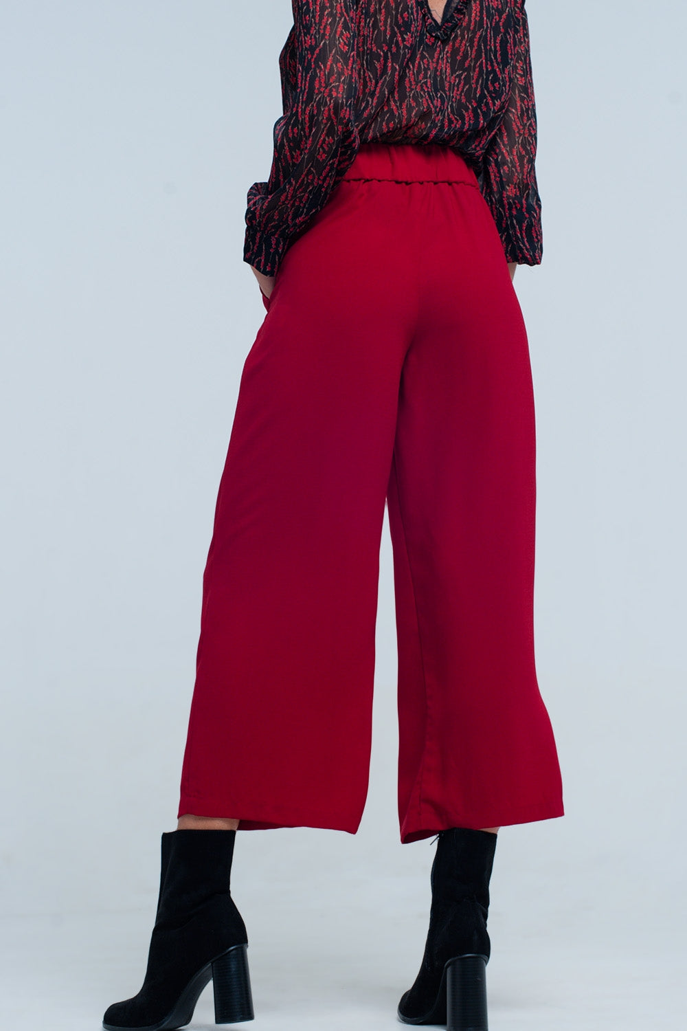 Red wide leg culottes with belt detail Q2 Pants BoutiqueLua