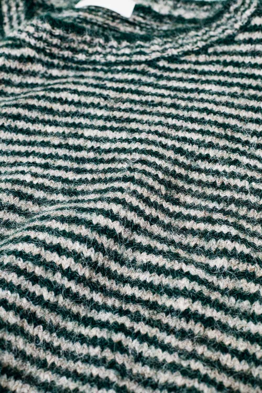 Relaxed Bat-Wing Stripey Sweater in Green and White Cozy Knit Q2 Sweaters BoutiqueLua