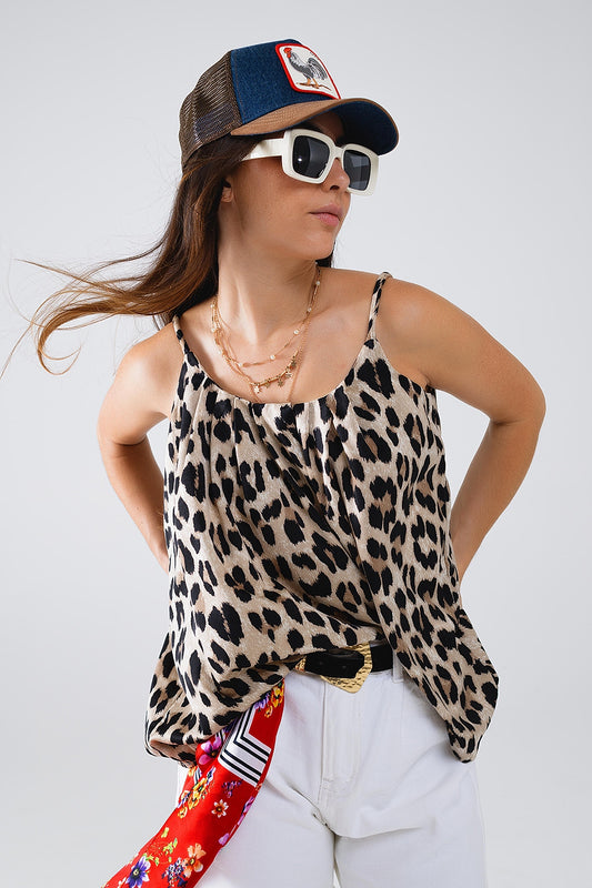 Q2 Relaxed Cami Top in Leopard print