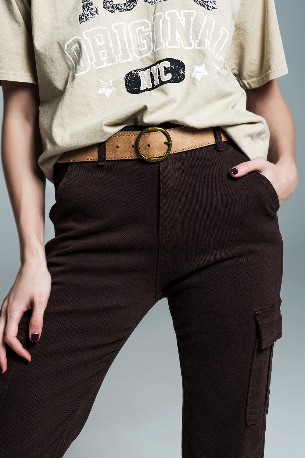 Relaxed cargo pants in dark brown Q2 Jeans BoutiqueLua