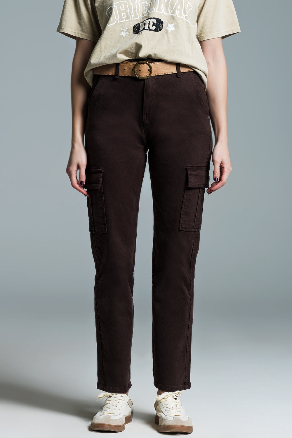 Relaxed cargo pants in dark brown Q2 Jeans BoutiqueLua