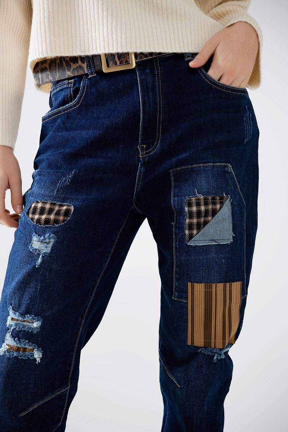 relaxed denim with patches