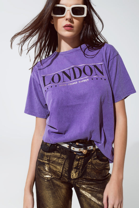 relaxed fit T-shirt in washed purple with london logo Q2 Tops BoutiqueLua