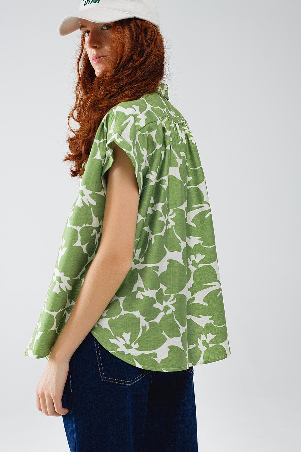 Relaxed Floral Print Shirt In Green Q2 Shirts BoutiqueLua