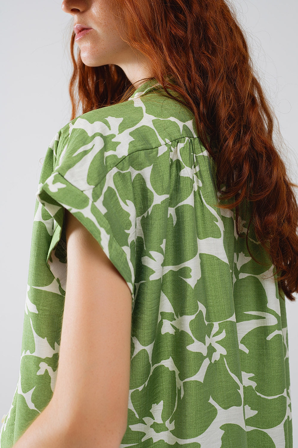 Relaxed Floral Print Shirt In Green Q2 Shirts BoutiqueLua