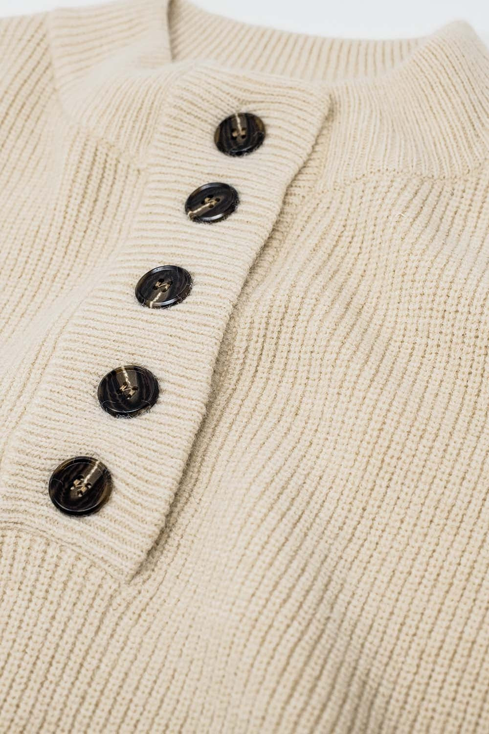 Relaxed Half-Button Sweater in Cream Q2 Sweaters BoutiqueLua