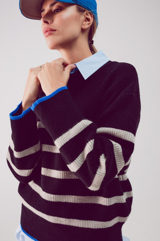 Q2 Relaxed jumper in stripe pattern in black