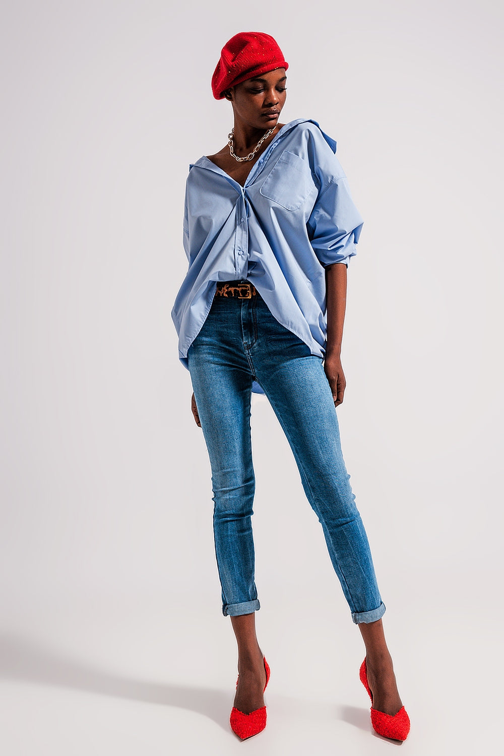 Relaxed poplin shirt in blue Q2 Shirts BoutiqueLua