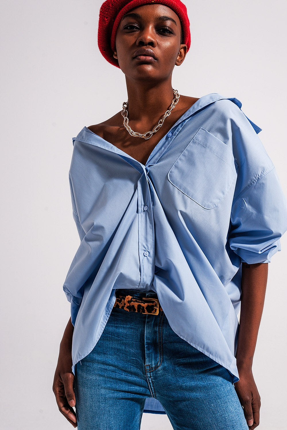 Relaxed poplin shirt in blue Q2 Shirts BoutiqueLua