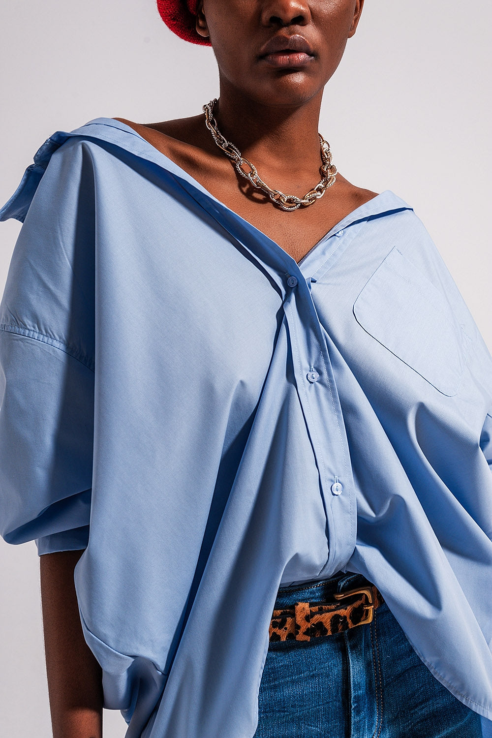 Relaxed poplin shirt in blue Q2 Shirts BoutiqueLua